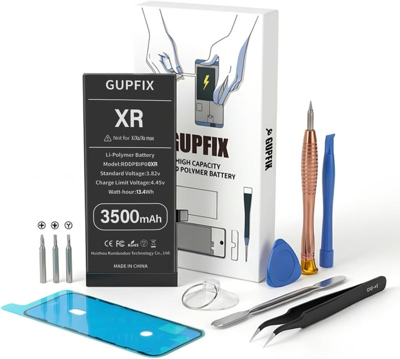 GUPFIX Battery for iPhone XR, 3500mAh High Capacity Li-Polymer Rechargeable Battery Replacement for iPhone XR with Full Remove Tool Kit and Adhesive - Image 1